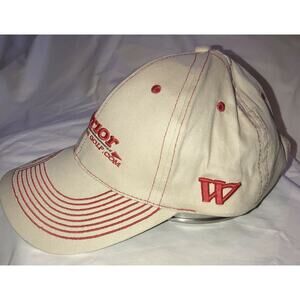 Warrior Custom Golf Baseball Cap Hat Off White Red Lettering Adj Hook Loop